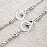FANCIME "Roman Time" Interlocking Circle Couples Sterling Silver Wheat Chain Bracelets