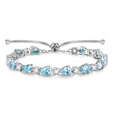 "Glamour Teardrop" Bracelet de tennis en argent sterling avec aigue-marine, pierre de naissance de mars, chaîne bolo classique