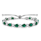 „Glamour Teardrop“ – Smaragd-Geburtsstein-Tennisarmband aus Sterlingsilber mit klassischer Bolo-Kette für Mai