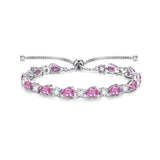 "Glamour Teardrop" Bracelet en Argent Sterling avec Pierre de Naissance d'Octobre, Tourmaline Rose, Chaîne Bolo Classique