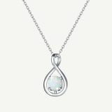 "Infinite Embrace" October Birthstone Opal Infinity Symbol Sterling Silver Pendant Necklace - Silver