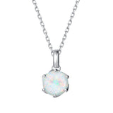 FANCIME „Everbloom“ Halskette mit Anhänger aus 14 Karat massivem Weißgold und Geburtsstein Opal (Oktober) mit Kette aus Sterlingsilber