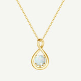 "Infinite Embrace" October Birthstone Opal Infinity Symbol Sterling Silver Pendant Necklace - Gold