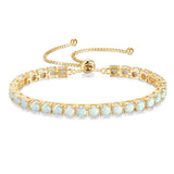 „Ewige Eleganz“ – Opal-Tennisarmband aus Sterlingsilber mit Geburtsstein Oktober und klassischer Bolo-Kette