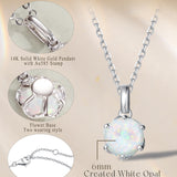 FANCIME „Everbloom“ Halskette mit Anhänger aus 14 Karat massivem Weißgold und Geburtsstein Opal (Oktober) mit Kette aus Sterlingsilber
