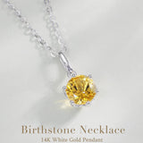 FANCIME „Everbloom“ 14 Karat Massives Weißgold November Geburtsstein Citrin Anhänger mit Sterlingsilberkette Halskette