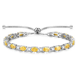 "Glamour Radiance" Bracelet de tennis en argent sterling avec citrine jaune, pierre de naissance de novembre, chaîne bolo classique