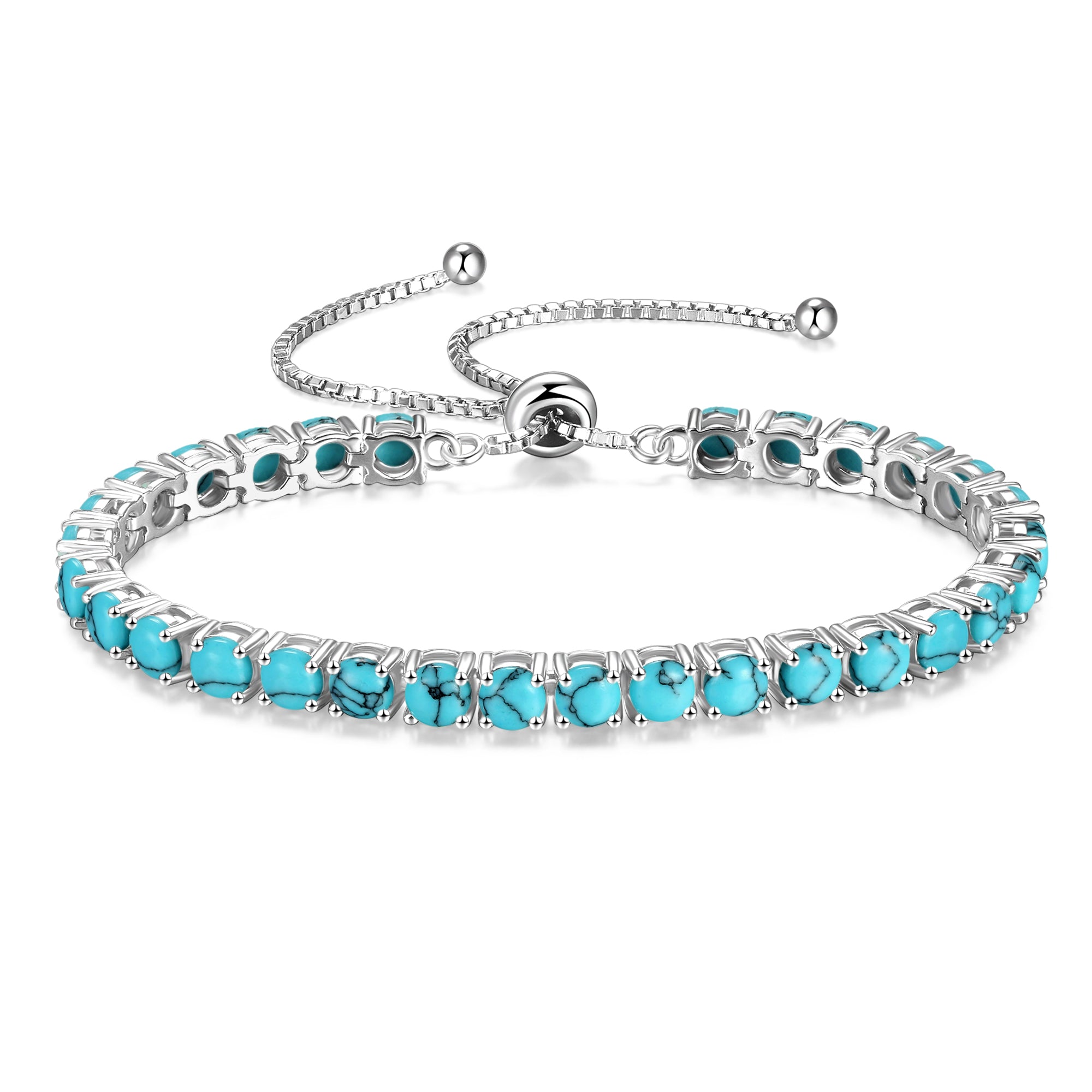 „Ewige Eleganz“ – Türkis-Tennisarmband aus Sterlingsilber mit klassischer Bolo-Kette, Geburtsstein Dezember