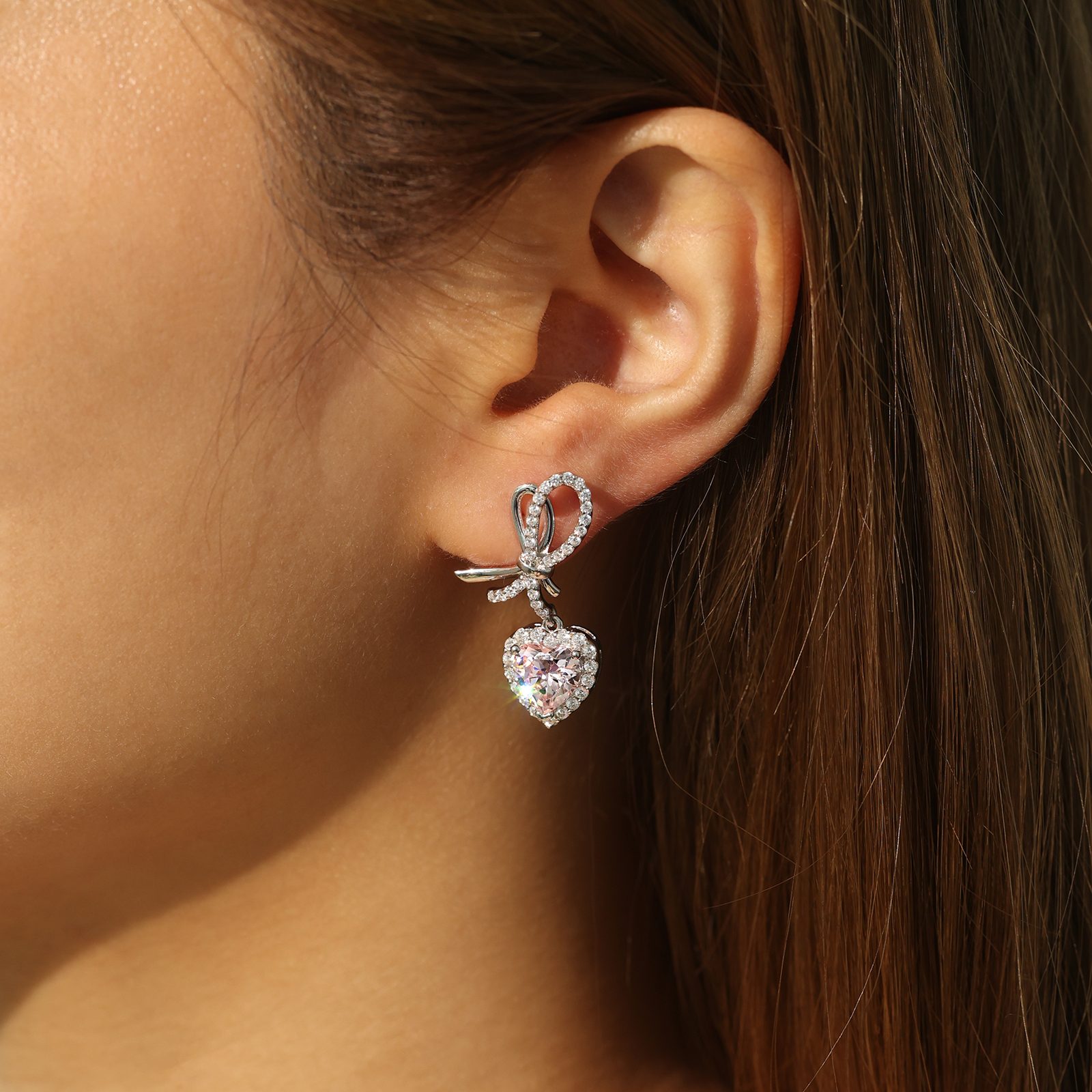FANCIME "It Is A Crush" Pink Heart Sterling Silver Drop Earrings Main