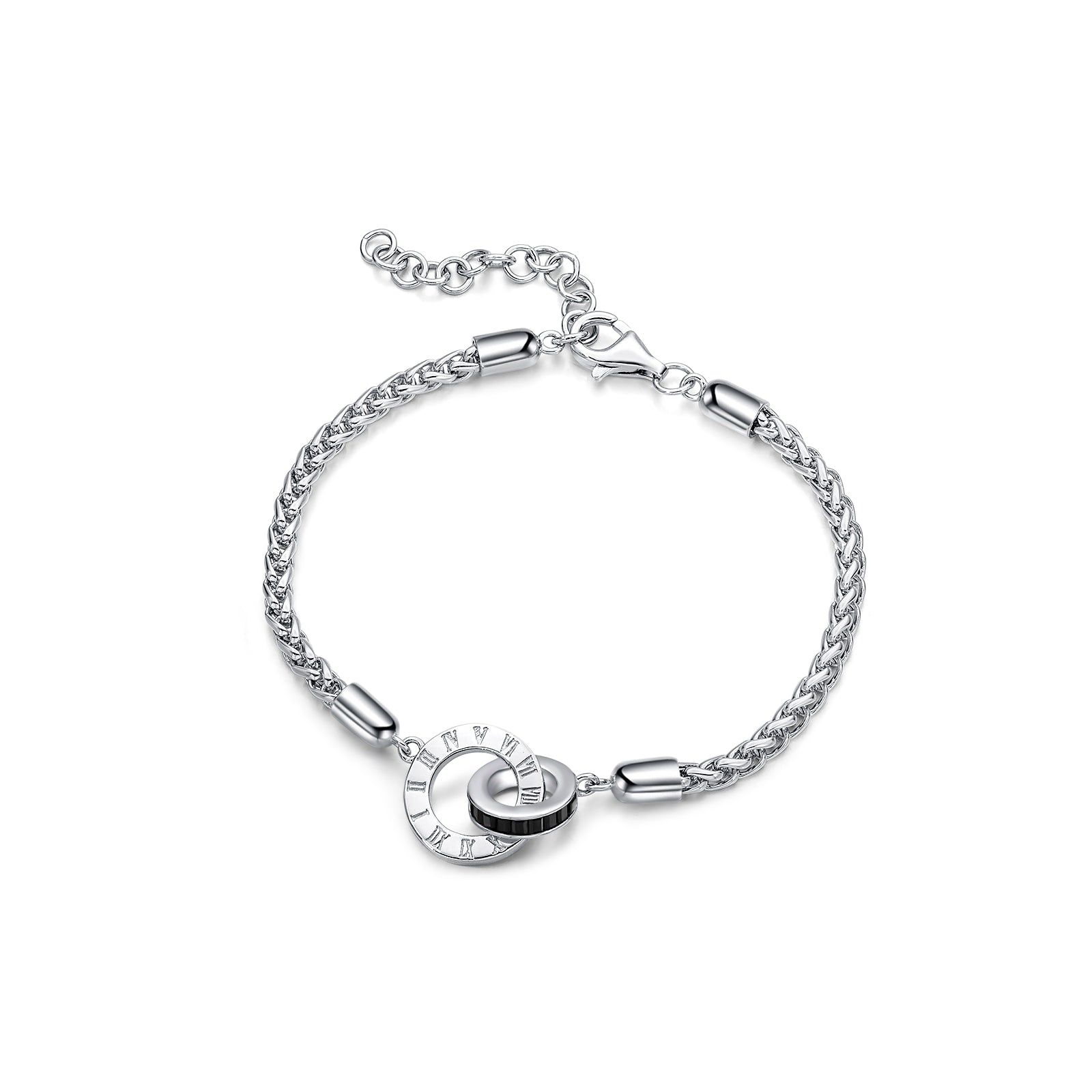 FANCIME „Römische Zeit“ Interkonnektierte Kreise Paararmbänder aus Sterlingsilber mit Weizenkette 