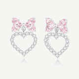 Ohrringe „Schleife für Prinzessinnen“ aus Sterlingsilber, rosa Schleife und Herzform 