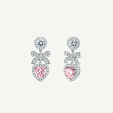 FANCIME "Heart Kiss" Heart Bow Sterling Silver Drop Earrings