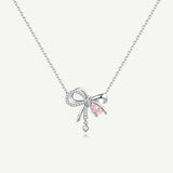 FANCIME „Satin Bow“ Halskette aus Sterlingsilber mit rosa Zirkonia 