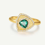 Trinity Textured Silver Ring in Created Emerald