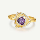 Trinity Textured Silver Ring in Created Amethyst