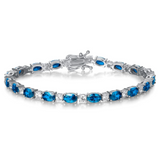 Armband „Glamour Radiance“ mit Geburtsstein Dezember, ausgefallen geschliffenem Tennis-Blautopas, Sterlingsilber 
