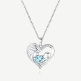 Collier Cœur d'Amour Mère et Enfant en Argent Sterling avec Aigue-marine