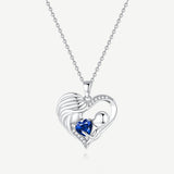 Mutter-Kind-Herz-Halskette aus Sterlingsilber mit Saphir