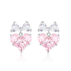 FANCIME "Bow For Princess" Pink Heart Sterling Silver Earrings