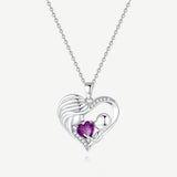 Collier Cœur d'Amour Mère et Enfant en Argent Sterling avec Améthyste