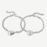 FANCIME "Roman Time" Interlocking Circle Couples Sterling Silver Wheat Chain Bracelets