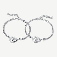 FANCIME „Römische Zeit“ Interkonnektierte Kreise Paararmbänder aus Sterlingsilber mit Weizenkette 