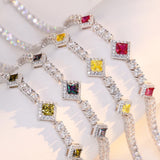 Bracelets de tennis en argent sterling rubis "Square Sparkle" pierre de naissance de juillet FANCIME