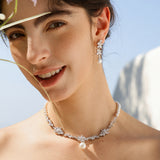 Wisteria Bloom Drop Pearl Silver Earrings