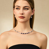 "Glamour Radiance" September Birthstone Fancy Cut Blue Sapphire Sterling Silver Tennis Necklace