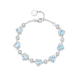 FANCIME „Ms Charming“ Halo Herz März Geburtsstein Aquamarin Sterling Silber Tennisarmband