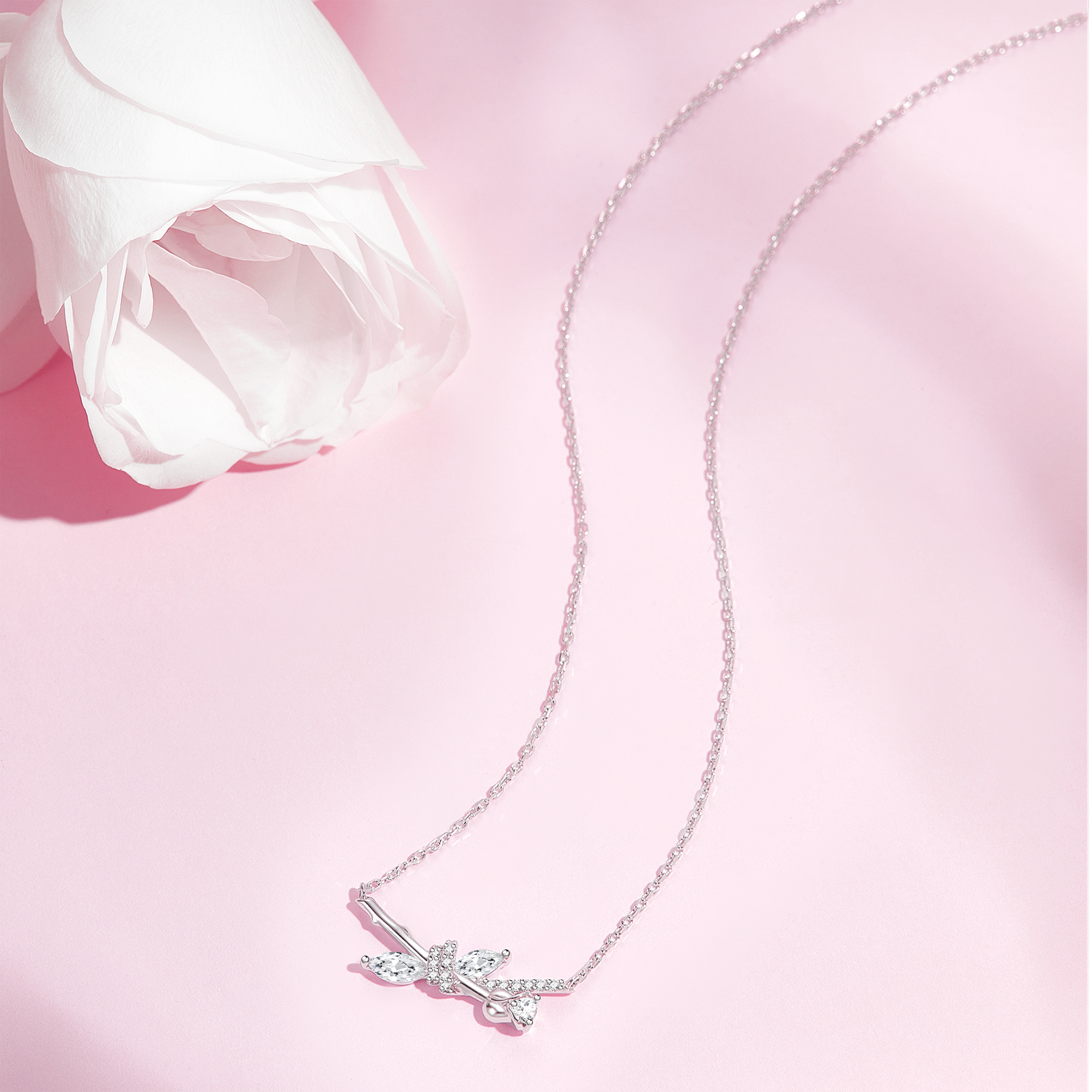 FANCI ME "La Rose" Sterling Silver Love Knot Necklace Full
