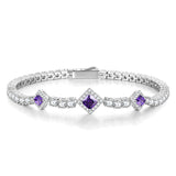 FANCIME „Square Sparkle“ Amethyst-Tennisarmbänder aus Sterlingsilber mit Geburtsstein für Februar 