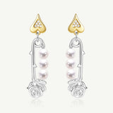 Rose Pin Pearl Silver Earrings