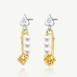 Rose Pin Pearl Silver Earrings