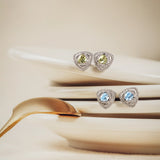 Trinity Textured Silver Earrings in Created Aquamarine