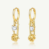 Rose Pin Silver Hoop Earrings
