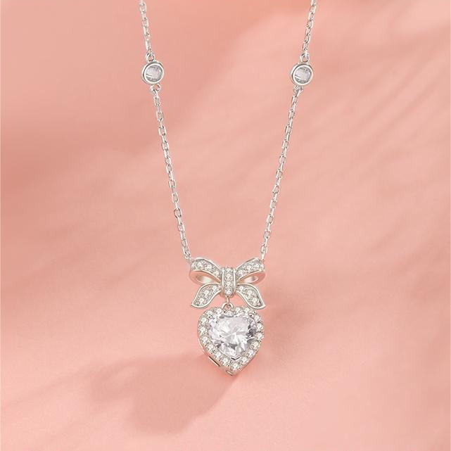 FANCIME „Heart Kiss“ Sugar Bow Halskette mit Aquamarin, Geburtsstein März, Sterlingsilber 
