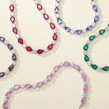 "Glamour Teardrop" Bracelet en Argent Sterling avec Pierre de Naissance d'Octobre, Tourmaline Rose, Chaîne Bolo Classique