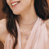 Trinity Textured Silver Necklace in Created Sapphire