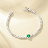 FANCIME „Axis“ Herzförmiger Smaragd-Tennisarmband aus Sterlingsilber mit Geburtsstein Mai