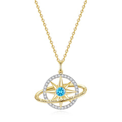 FANCIME „Stellar Promise“ Aquamarin-Halskette aus Sterlingsilber mit Geburtsstein März