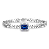 FANCIME „Axis“ Armband mit strahlend geschliffenem Saphir als Geburtsstein, Sterlingsilber und kubanischer Gliederkette