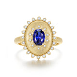 FANCIME „Retro Romance“ Vintage-Ring aus Sterlingsilber mit ovalem Schliff und Geburtsstein für September