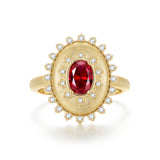 FANCIME „Retro Romance“ Vintage-Ring aus Sterlingsilber mit ovalem Schliff und Geburtsstein für Juli