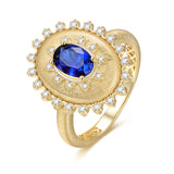 FANCIME „Retro Romance“ Vintage-Ring aus Sterlingsilber mit ovalem Schliff und Geburtsstein für September