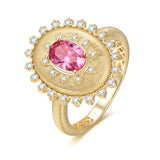 FANCIME „Retro Romance“ Vintage-Ring aus Sterlingsilber mit ovalem Schliff und Geburtsstein Oktober