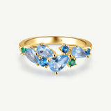 „Glyziniengeflüster“ Blumenbar Aquamarin-Topas-Silberring