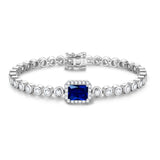 FANCIME „Axis“ Tennisarmband aus Sterlingsilber mit Saphir im Radiant-Schliff, Geburtsstein September.