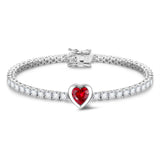 FANCIME „Axis“ Herzförmiger Rubin-Tennisarmband aus Sterlingsilber mit Geburtsstein für Juli