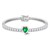 FANCIME „Axis“ Herzförmiger Smaragd-Tennisarmband aus Sterlingsilber mit Geburtsstein Mai